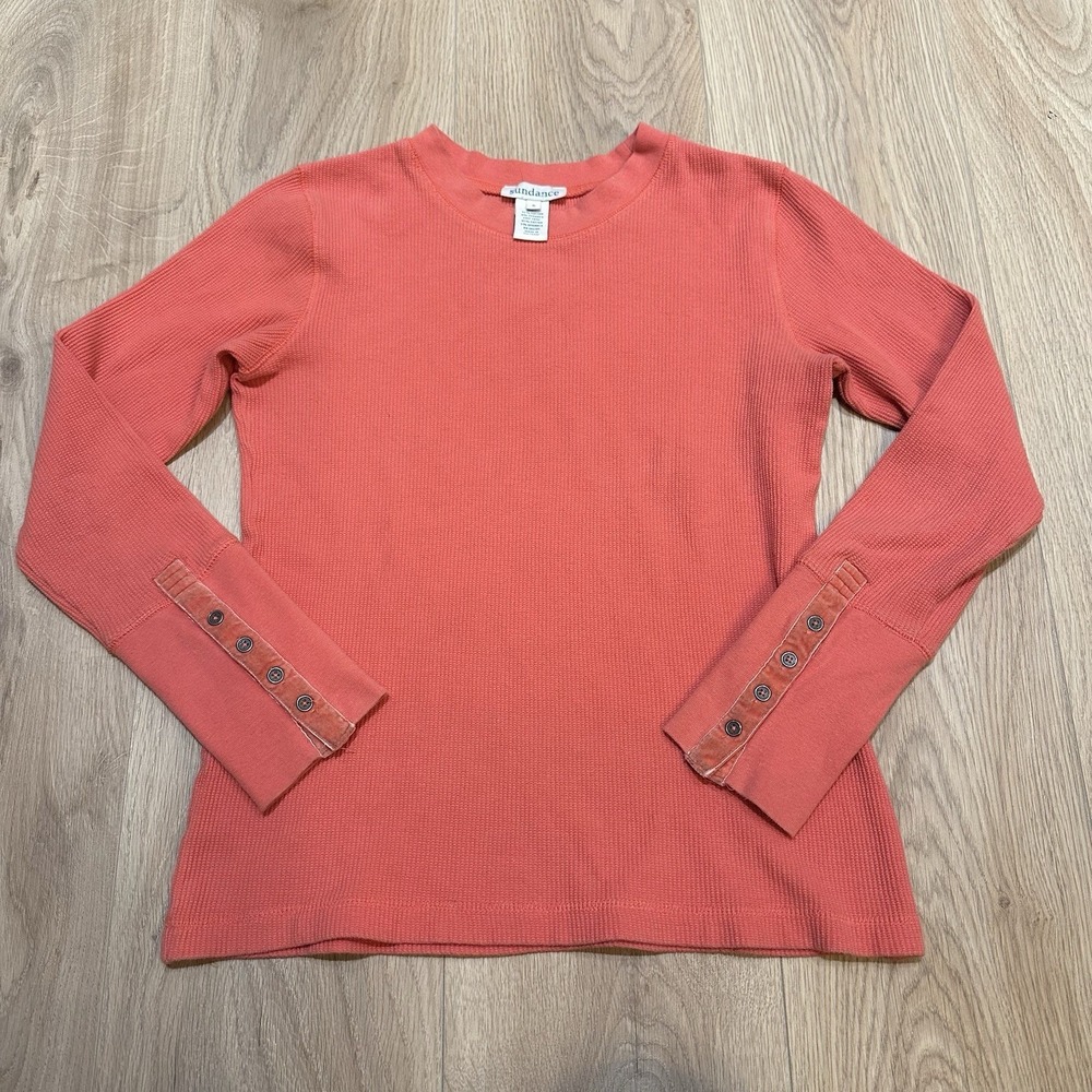 Sundance Women Sizeโ Small Long Sleeve Thermal Waffle Coral Orange Cozy Boho